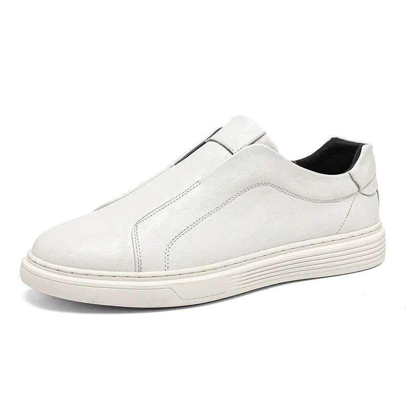 Alvio genuine leather shoes in white, slip-on design with cushioned footbed for daily comfort and ease.