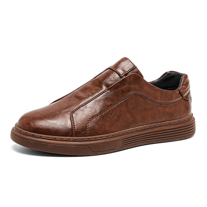 Alvio Genuine Leather Shoes in brown, slip-on design with cushioned footbed for comfort and daily wear.