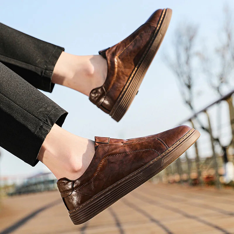 Alvio genuine leather slip-on shoes in brown, designed for comfort and style, perfect for everyday wear.