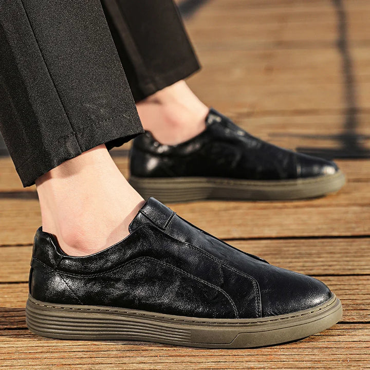 Alvio genuine leather slip-on shoes featuring cushioned footbed for comfort and stylish practicality.