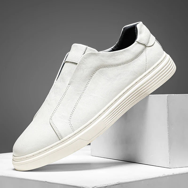 Alvio genuine leather slip-on shoes in smooth white, designed for comfort and durability, perfect for everyday wear.