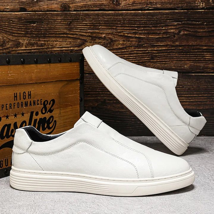 Alvio genuine leather slip-on shoes with smooth exterior and cushioned footbed for daily comfort and support.