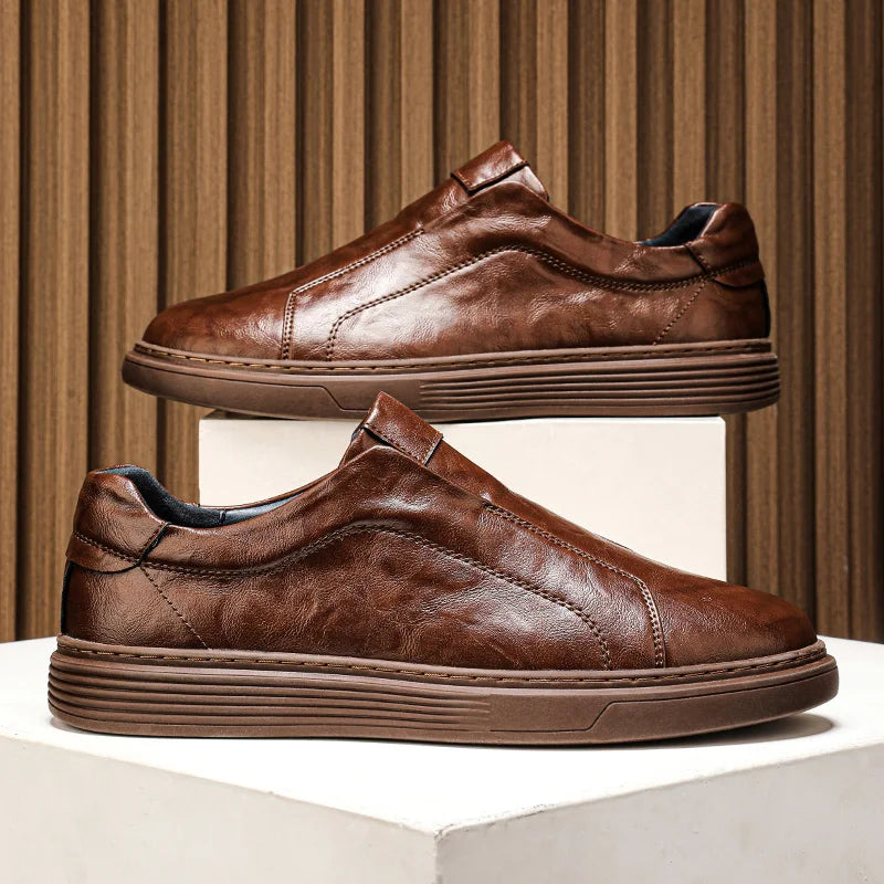 Alvio genuine leather shoes in brown, designed for comfort and endurance with slip-on entry and cushioned footbed.