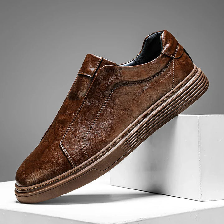 Alvio Genuine Leather Shoes in brown, slip-on style, designed for comfort and daily wear with cushioned footbed.