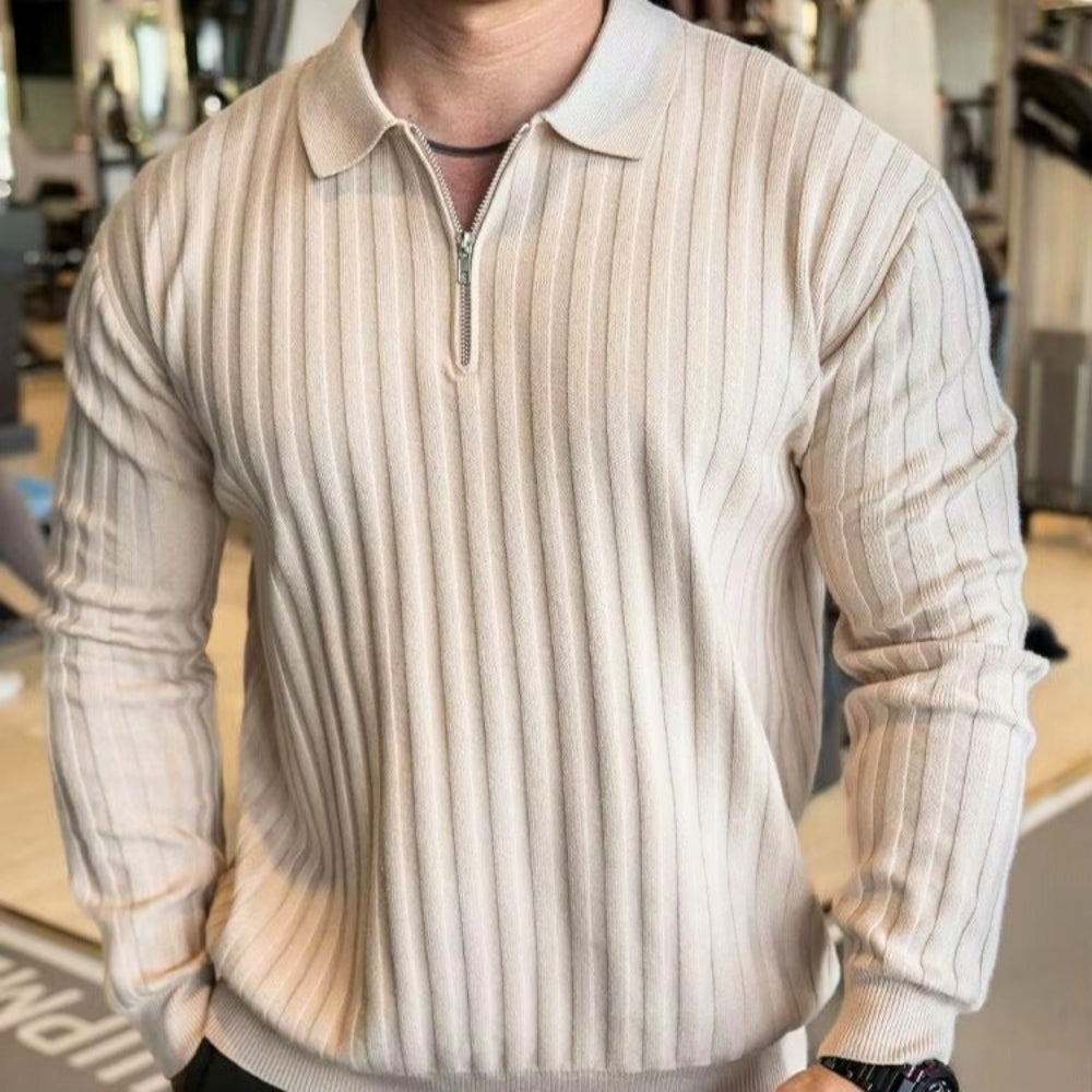 Jay Flex-Fit Shirt in ribbed texture, featuring a quarter-zip and structured collar, ideal for an athletic look.