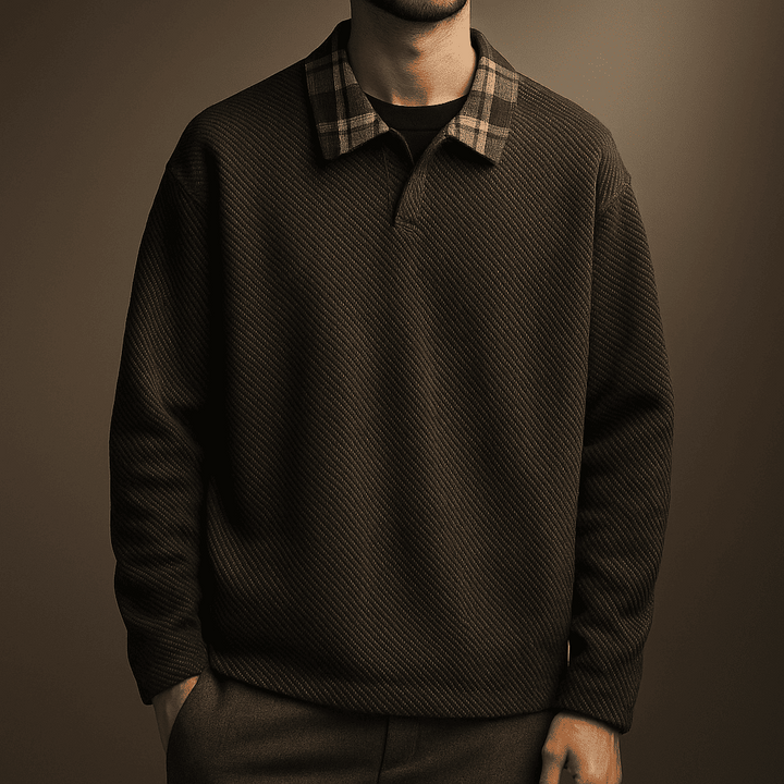 Holden Plaid-Collar Knit Sweatshirt