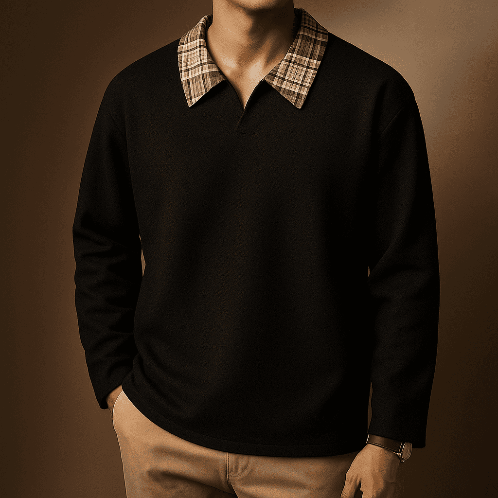 Holden Plaid-Collar Knit Sweatshirt