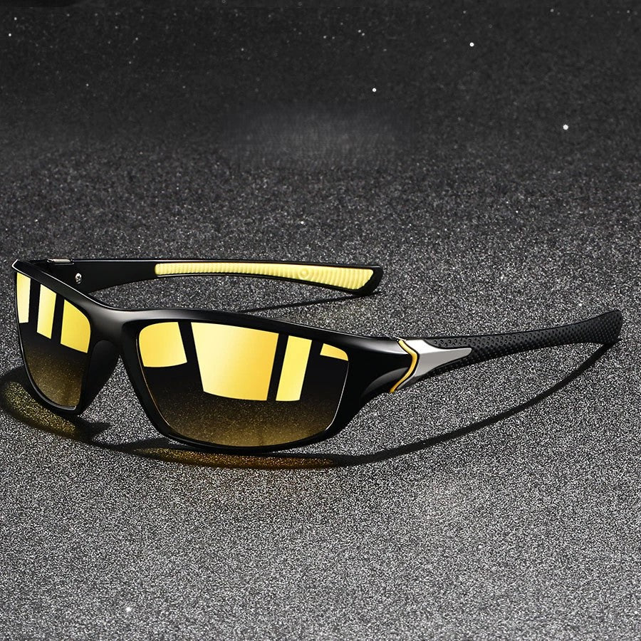 Nitro Polarized Sunglasses with sleek wraparound frame, yellow lenses, and rubberized temple grip for sporty performance.