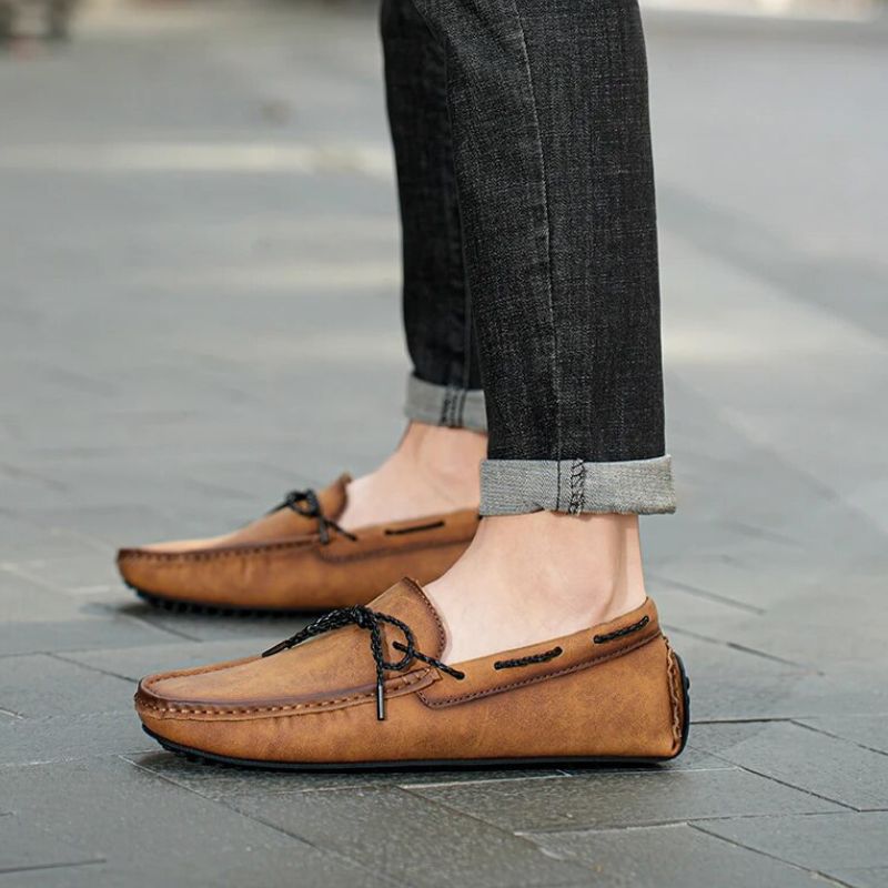 Kingsley genuine leather loafers in brown, featuring a classic design with sturdy non-slip outsole and stylish lace detailing.
