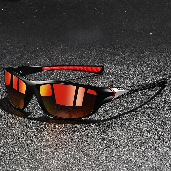 Nitro polarized sunglasses with sleek wraparound frame, UV400 protection, and anti-glare red mirror lenses.