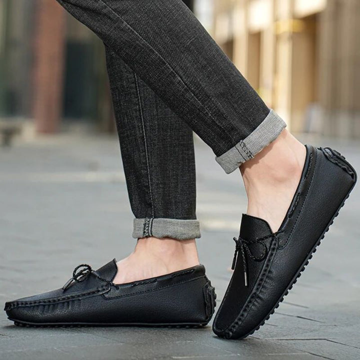 Kingsley Genuine Leather Loafers in black, showcasing sleek design and comfortable fit for all-day wear.