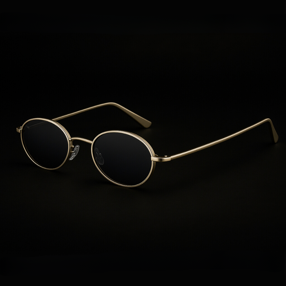 Orin Oval Frame Sunglasses with polished metallic finish and scratch-resistant lenses, offering UV400 protection and ergonomic fit.