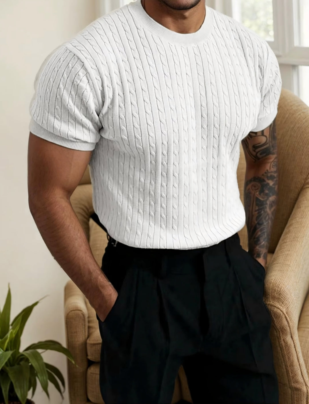 Men's Sedona Fitted T-Shirt in white, featuring a ribbed flex-fit design for comfort and breathability.