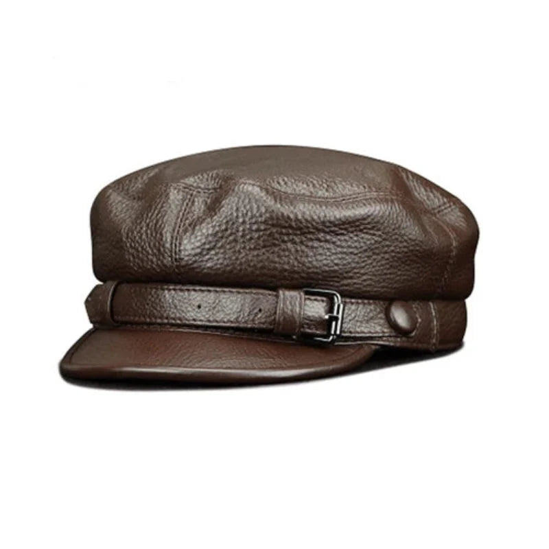 Willow Creek Cowhide Hat in brown leather, featuring an adjustable strap for a secure fit and rugged style.
