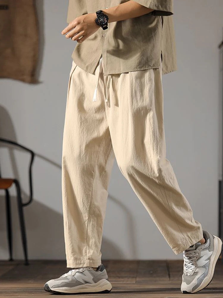 Men's Linen Summer Pants – Casual Wide Leg Trousers in Lightweight Cotton Blend, Relaxed Fit, Machine Washable 0