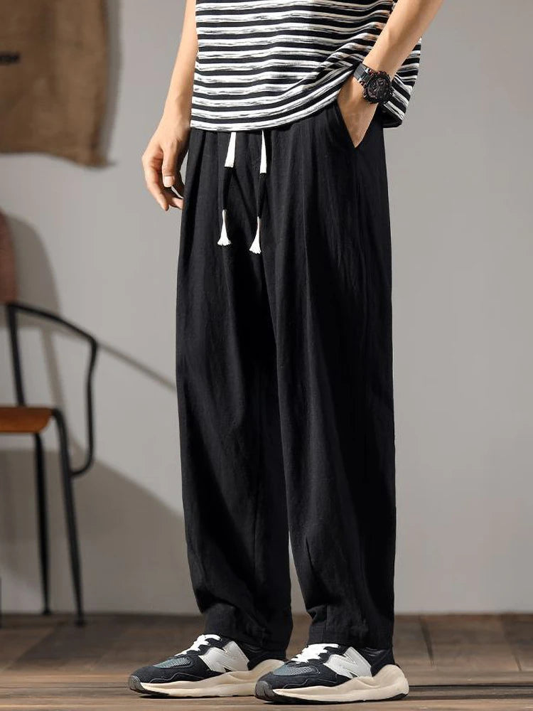 Men's Linen Summer Pants – Casual Wide Leg Trousers in Lightweight Cotton Blend, Relaxed Fit, Machine Washable 1