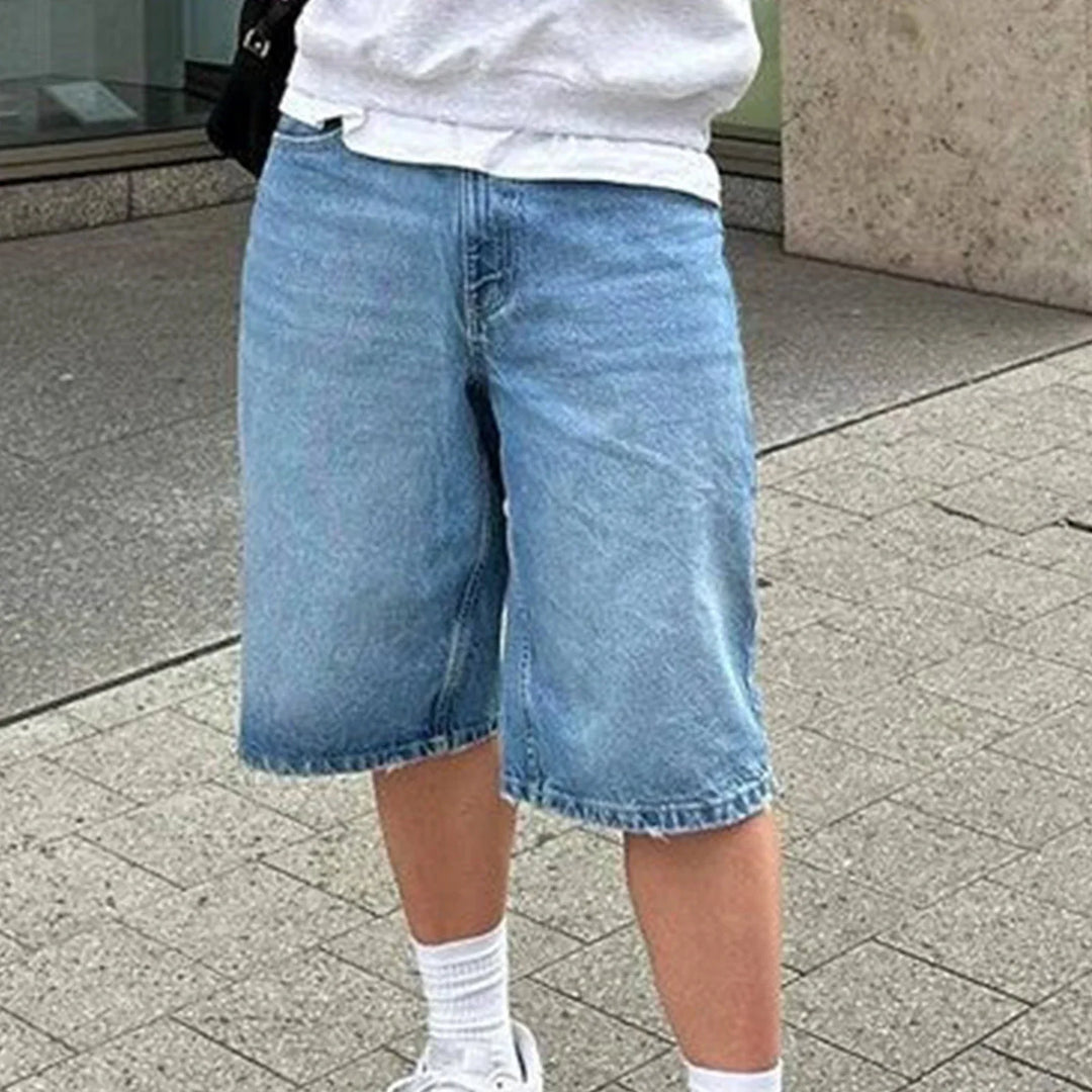 Kai Men's Straight Denim Shorts featuring a clean straight-leg cut and softly washed midweight fabric.