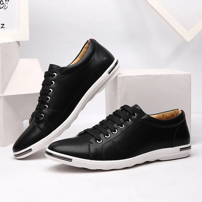 Paxton Low-Top Comfort Sneakers in black leather, featuring plush memory foam and hidden lacing for a sleek look.