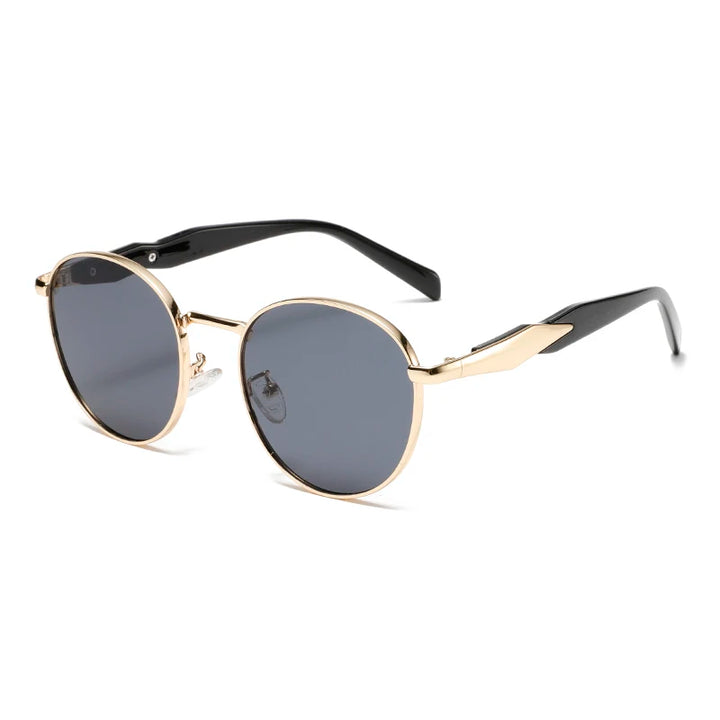 Bellano sunglasses featuring bold round frames, polished metal accents, and UV protection for a retro-inspired look.