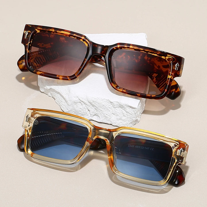 Monroe Sunglasses featuring retro tortoise shell and clear square frames with UV-protective lenses.