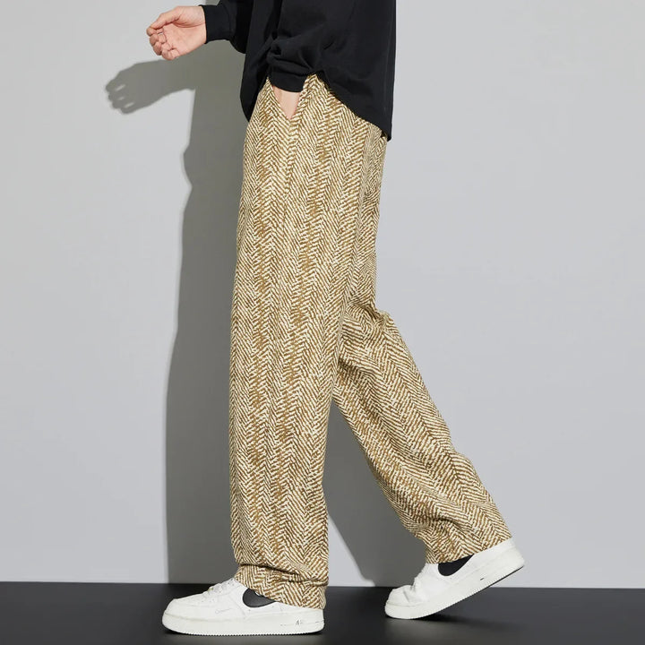 Lennox Cotton Linen Pants featuring a relaxed fit and herringbone texture, perfect for all-season comfort and style.