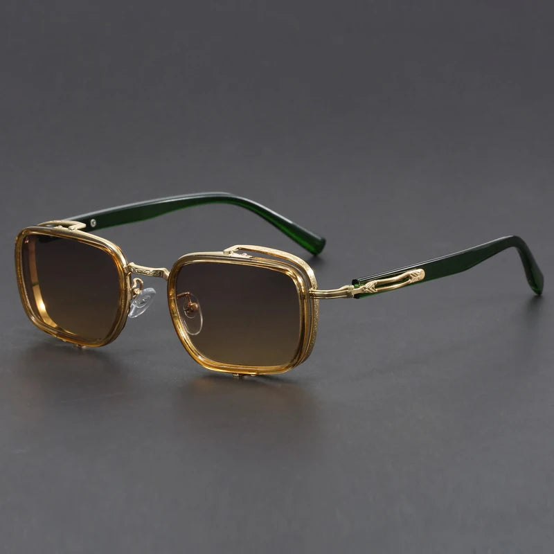 Vantage Alloy Shades featuring square-frame, textured bridge, and UV400 lenses, ideal for vintage-modern style.