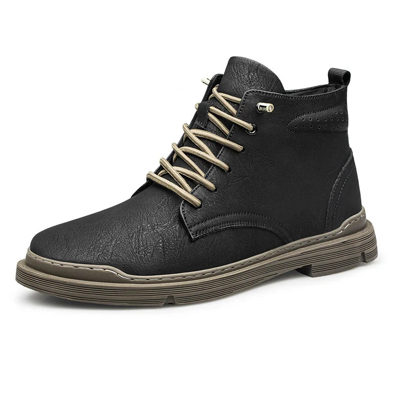 Wayfarer genuine leather hi-tops with reinforced stitching and rugged rubber sole for durability and grip.