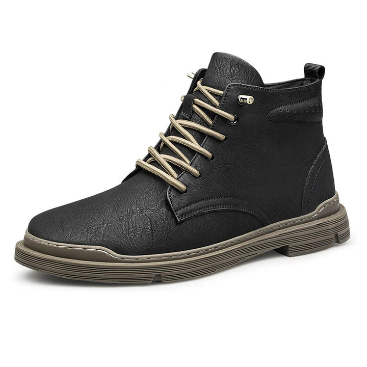 Wayfarer genuine leather hi-tops with reinforced stitching and rugged rubber sole for durability and grip.