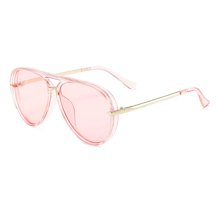 Stratos sunglasses with a sleek double-bridge metal design and tinted pink lenses for UV400 protection.