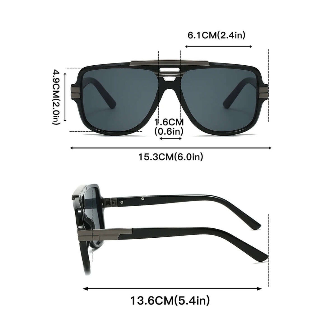 Stellar Double Bridge Sunglasses with UV400 lenses, dimensions 6.1" x 4.9" x 1.6" and sleek design for comfort.