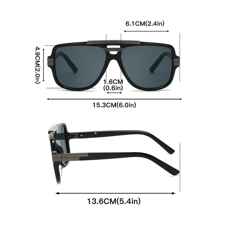 Stellar Double Bridge Sunglasses with UV400 lenses, dimensions 6.1" x 4.9" x 1.6" and sleek design for comfort.