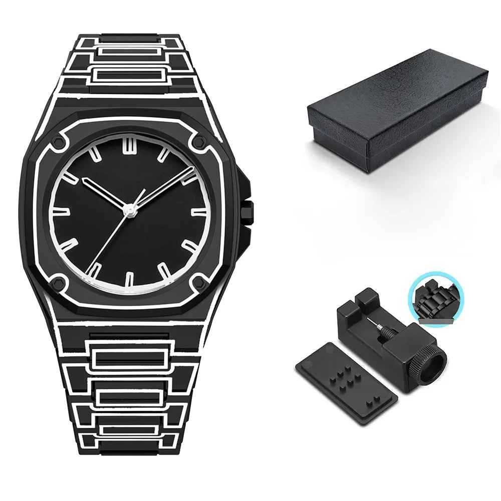 Outline Arc Watch with distinctive 3D design, durable silicone strap, and included packaging for protection.
