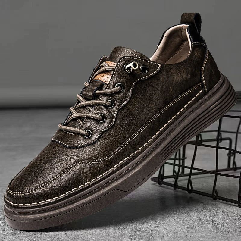 Alvo Genuine Leather Sneakers in dark brown, featuring hand-stitched detailing and a comfortable, supportive sole.