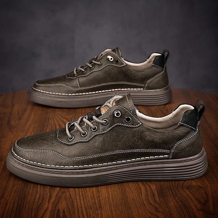 Alvo Genuine Leather Sneakers in dark green, featuring hand-stitched detailing and a comfortable sole for daily wear.