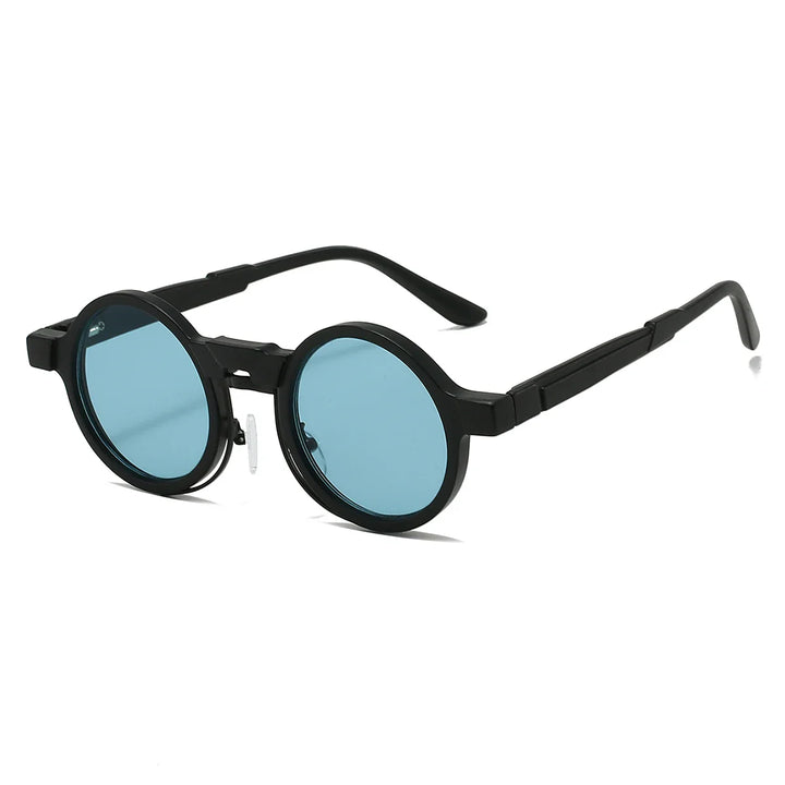Astor Vintage Shades round sunglasses with blue lenses, lightweight, UV400 protection, classic style, adjustable nose pads.