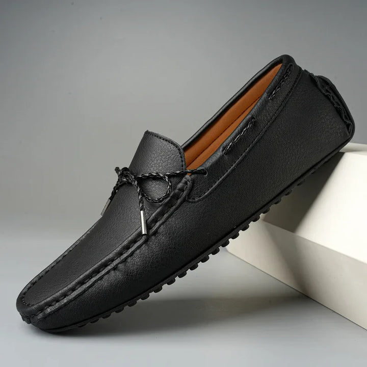 Kingsley Genuine Leather Loafers in black, featuring a non-slip outsole and hand-finished detailing for style and comfort.