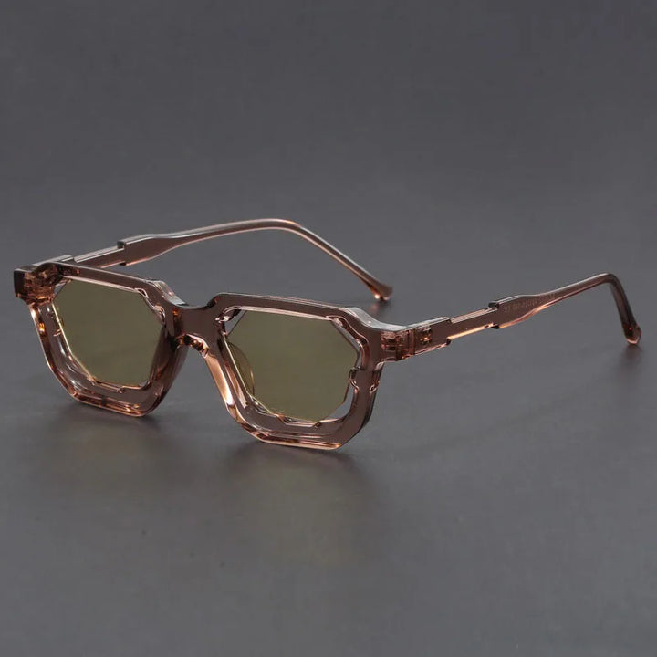 Vantor sunglasses with sharp geometric frame and sculpted edges, offering stylish UV400 protection and ergonomic comfort.
