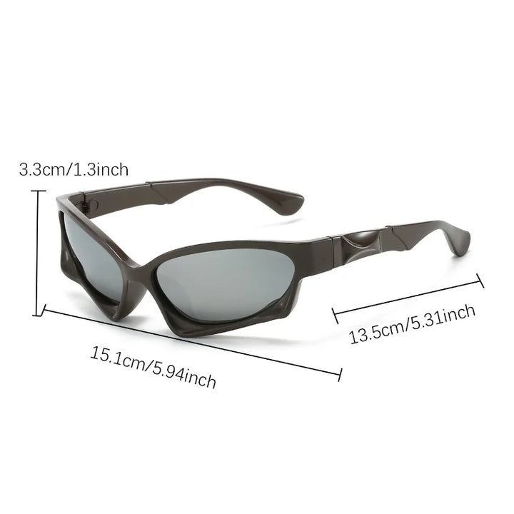 Astro Sunglasses with alien-inspired angular frame and dark UV-protective lenses for performance and style.