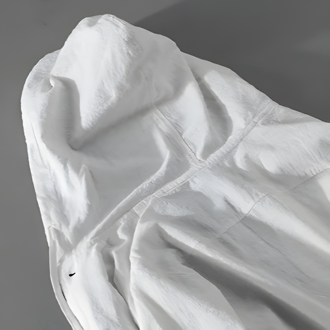 Element Linen Hoodie showcasing the contoured hood and premium linen-cotton blend, highlighting comfort and style.