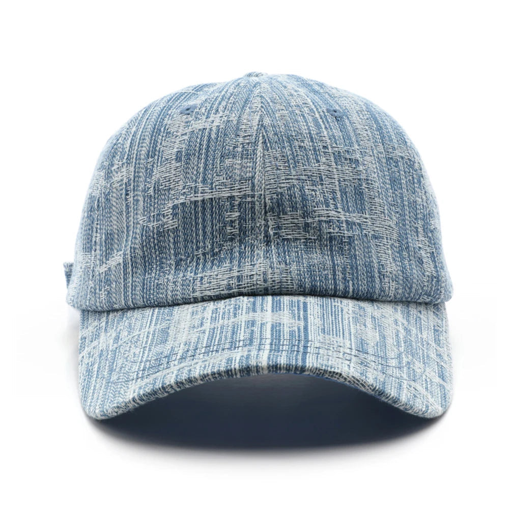 Wyatt Street Denim Cap in vintage wash with worn details, adjustable back strap, perfect for everyday street style.