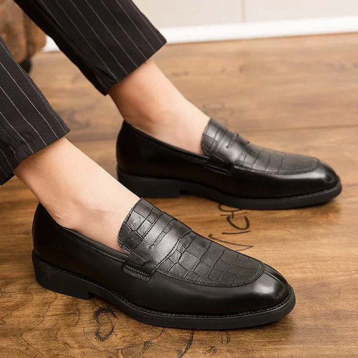 Lucera men's leather loafers with crocodile texture, offering a polished look and comfortable cushioned insole.