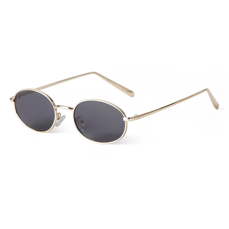 Orin Oval Frame Sunglasses with polished metallic finish and UV400 protection, showcasing ergonomic design and adjustable nose pads.