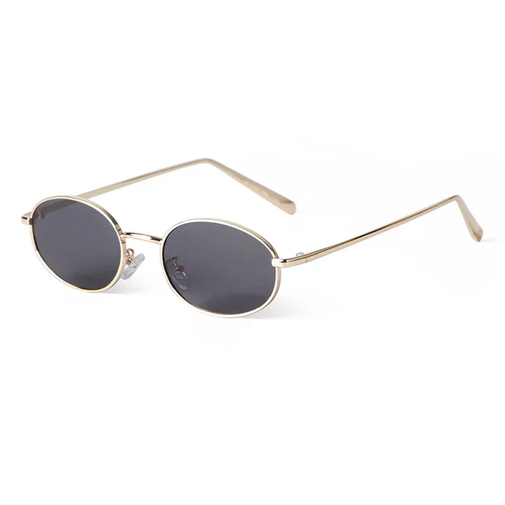 Orin Oval Frame Sunglasses with polished metallic finish and UV400 protection, showcasing ergonomic design and adjustable nose pads.