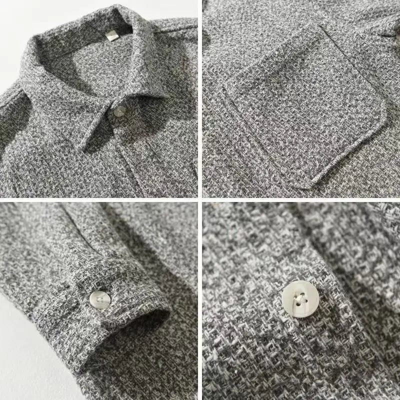 Holloway Ridge Shirt in gray brushed fabric showcasing collar, pocket detail, and button closures.