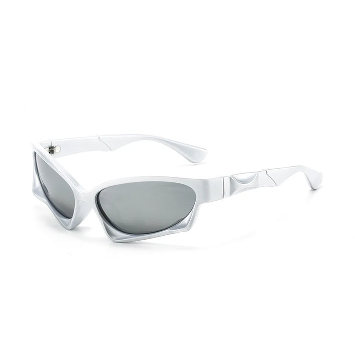 Astro sunglasses with alien-inspired angular frame and dark UV-protective lenses for ultimate performance.