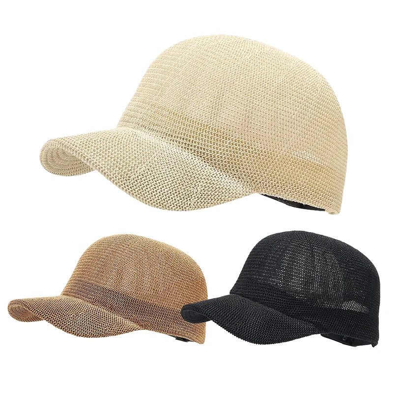 Bayfield Sun Cap collection featuring lightweight woven hats in beige, brown, and black for sun protection and style.
