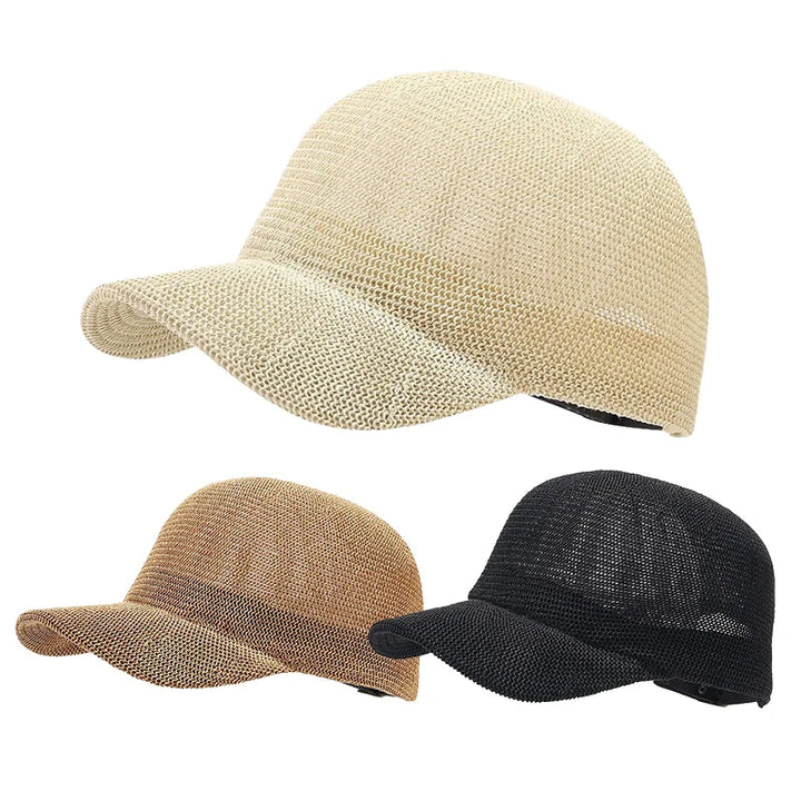 Bayfield Sun Cap collection featuring lightweight woven hats in beige, brown, and black for sun protection and style.