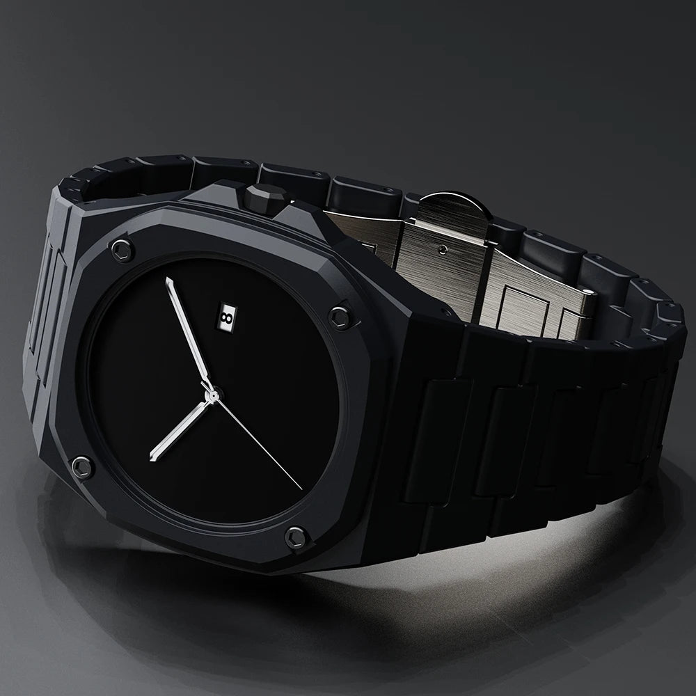 Nova Stealth Watch in sleek black design, featuring minimalist 3D effect dial and durable ceramic-inspired build.