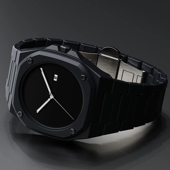 Nova Stealth Watch in sleek black design, featuring minimalist 3D effect dial and durable ceramic-inspired build.