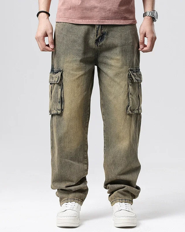 Ryder Washed Cargo Jeans featuring a relaxed wide-leg fit and oversized pockets for a stylish, comfortable look.